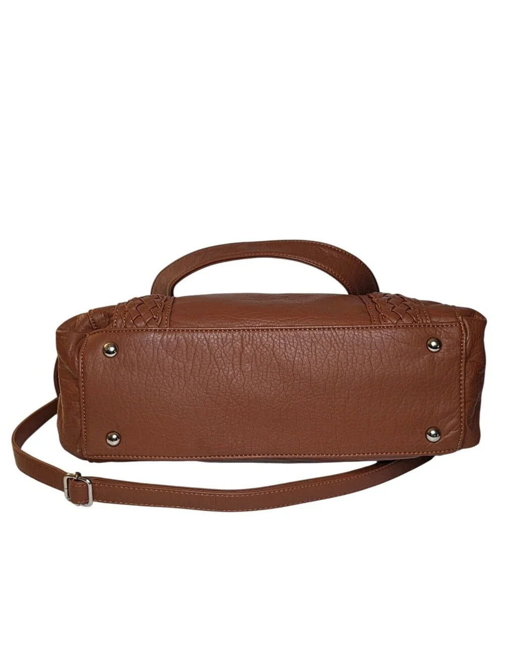 Large Tote Crossbody Bag Brown Vegan Leather Southwestern Silver Cross Purse